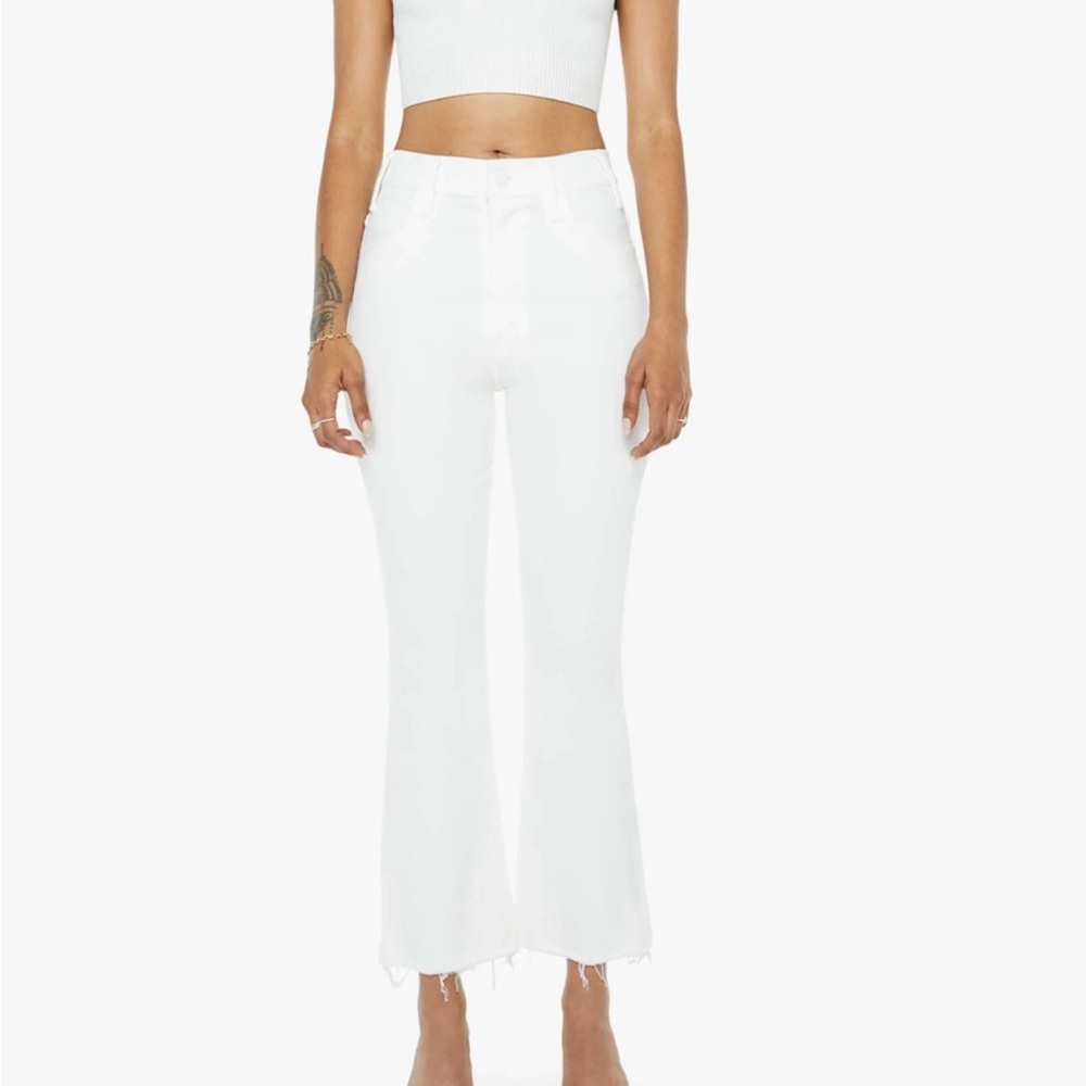 NWOT MOTHER Lil Hustler Ankle Fray White Jeans in size 28